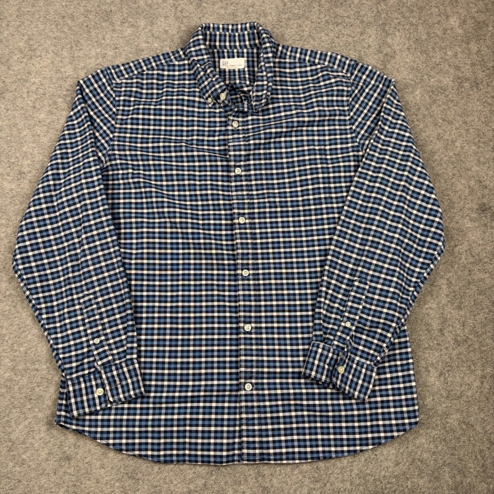 Gap Button Down Shirt Mens Large Blue Gingham Long Sleeve Standard Fit